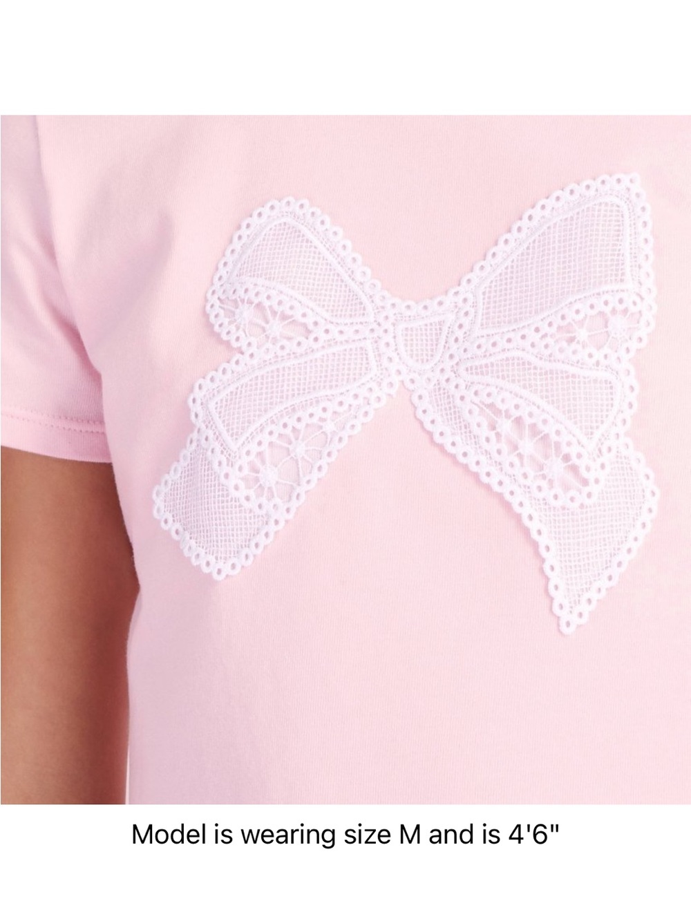 NWT LoveShackFancy x Target Pink Short Sleeve Tee with White Lace Bow S M